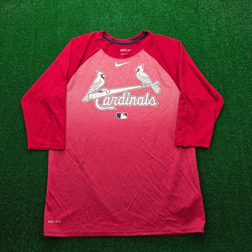 St Louis Cardinals Nike MLB Raglan Shirt Mens Large 3/4 Sleeve Red Baseball